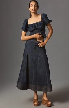 EUC Anthropologie Pilcro Denim Godet Midi Skirt - Size 4